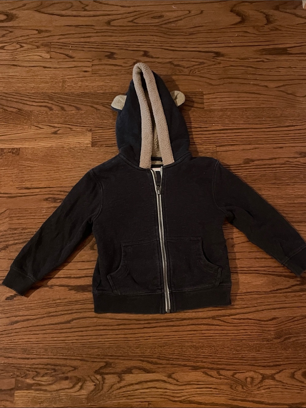 Gray Sherpa-Lined Kids Hoodie with Ear Detail